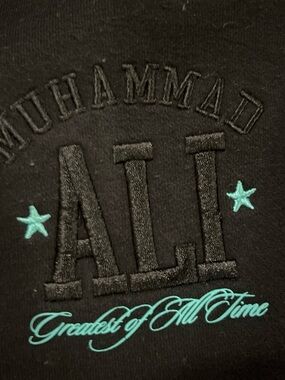 Muhammad Ali Black Sweatpants with Teal Embroidered Accent